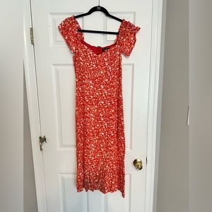 Red Floral Midi Dress